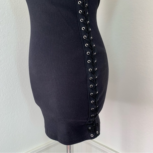 Silence + Noise Side Lace Ribbed Tank Dress Size Small Black - Picture 8 of 14